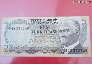 Nota de 5 Liras da Turquia, de 1970
