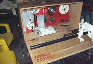 Vintage Bosch Combi Esquadrejadeira e acessórios em mala da madeira.