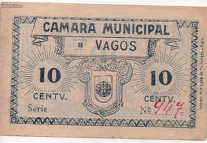 Cédula Câmara Municipal de Vagos - 10 Centavos n/d - bela escassa