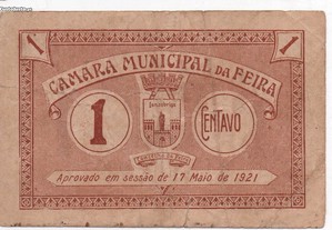 Cédula Câmara Municipal de Vila da Feira - 1 Centavo 17-05-1921 - mbc