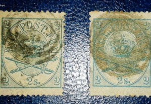 Stamp Denmark Crown, Sceptre and Sword (1865 and 1870)