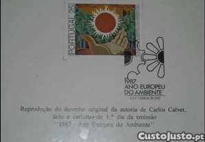 Selo e carimbo 1987 - ano europeu do ambiente - emoldurado