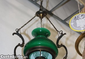Lustre de Teto Antigo com Abajur e Chamin em Vidro