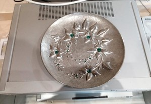 prato antigo em vidro , forrado a metal