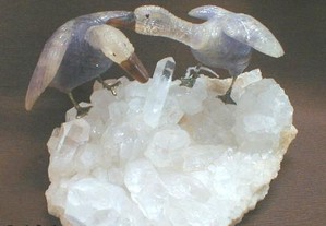 Conj.2 patos quartzo cristal e ametista 20x18x15cm