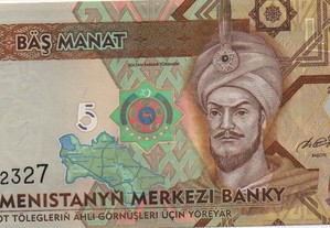 Turquemenistão - Nota de 5 Manat 2012 - nova