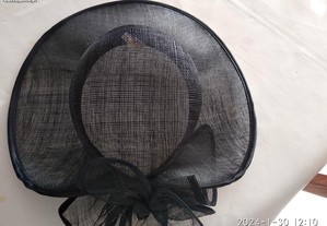 Chapéu preto com fita de seda e laço, 56, 100% palha