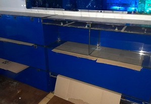 Seis aquários/tanques com zona de filtragem, juntos ou separados