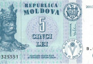 Moldávia - Nota de 5 Lei 2013 - nova