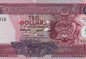 Ilhas Salomão - Nota de 10 Dollars 1986 - nova