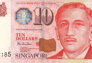 Singapura - Nota de 10 Dollars 1999 - nova