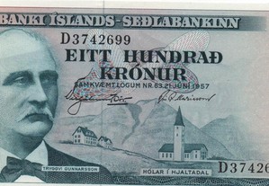 Islândia - Nota de 100 Kronur 1957 - nova