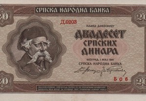 Sérvia - Nota de 20 Dinara 1941 - nova