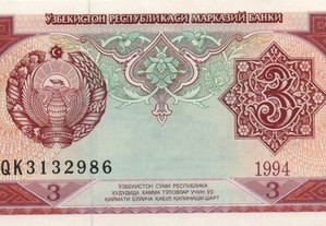 Uzbequistão - Nota de 3 Sum 1994 - nova