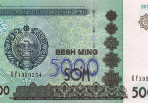 Uzbequistão - Nota de 5000 Sum 2013 - nova