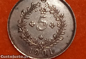 Moeda Cobre 5 Réis D.Carlos I 1901 Açores