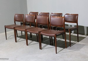 Cadeiras Niels O. Moller modelo 80 em pau santo e couro