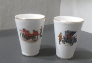 2 copos cálices, cerâmica, antigos, Coches pintados à mão e certificados