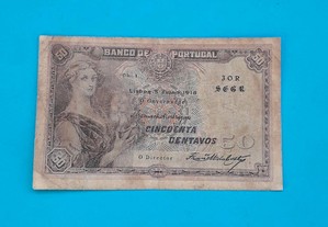 Nota 50 centavos 1918 Mulher com Barco na Mão