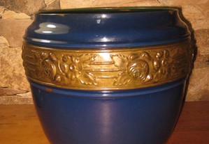 Antigo cachepot vaso floreira esmalte e latão arte nova 1900s