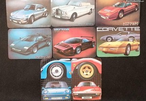 Série de 8 calendários com automóveis, uma edição de 1985