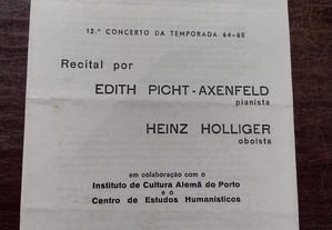 Programa Edith Picht-Axenfeld / Heinz Holliger 1965