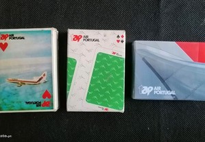 Set de 3 baralhos de cartas de jogar com a publicidade da Companhia Aérea Portuguesa TAP