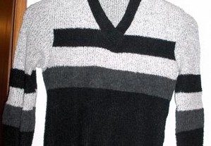 Camisola de lã preto e branco Tam M