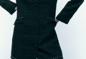 Blazer vestido em tweed preto da Zara novo com etiqueta