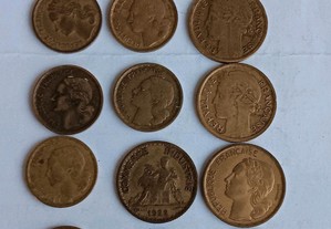 Lote de moedas de francos franceses