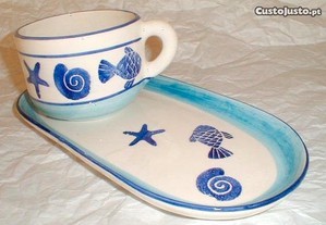 Chávena com travessa cerâmica mar 29cm-travessa