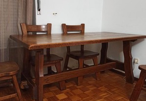Mesa jantar rústica madeira maciça 170x85cm + 6 cadeiras