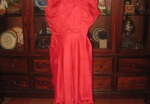 Vintage Antigo vestido toillet organza vermelha 1970s
