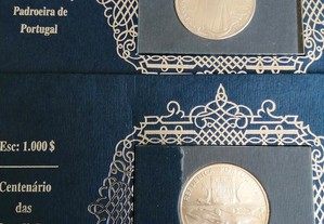 2 moedas de 1000 escudos prata em embalagem de cartolina