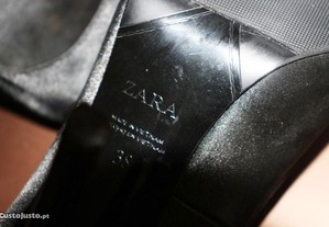 Sapatos pretos da ZARA acetinados e compensados tipo dança de salão como novos T.38