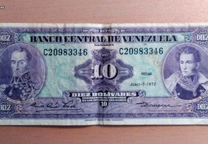 nota 10 bolivares banco central venezuela