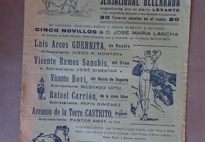 Programa de tourada bullfight Praça de touros Plaza de toros Valencia 1953