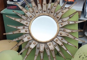 Espectacular Retro Vintage Antigo Espelho Sol 86cm Ferro Dourado