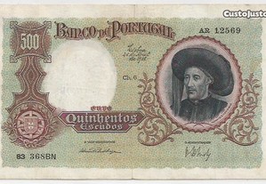Espadim - Nota de 500$00 de 1938 - Escassa