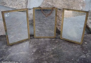 Espelho tríptico antigo em bronze