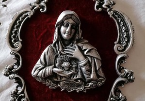 Arte sacra. Quadro de Sagrado coração de Maria em estanho