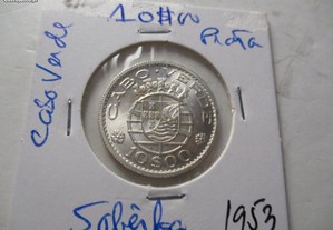 Moeda 10$00 Cabo Verde 1953 Prata Sobêrba Oferta do Envio