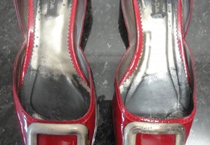 Sapatos de senhora em couro vermelhos Massimo Dutti