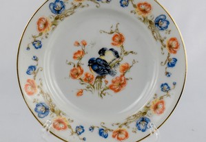 Prato porcelana Artibus, com flores e pássaros pintado à mão