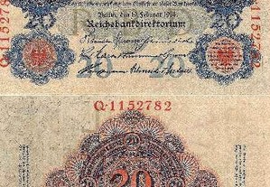 Alemanha(Império) - Nota de 20 Mark 1914 - nova