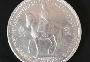 Moeda 5 shillings, coroação Isabel II, 1953.