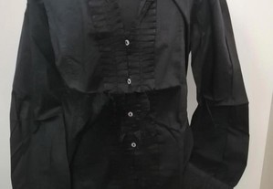Camisa preta com drapeado Tam S da Zara - bom estado