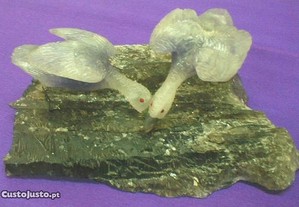 Conj.2 patos mineral base quartzo fumado 25x15x8cm