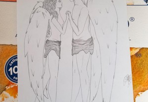 Desenho de anjos casal religioso