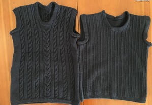 2 Pullovers / Coletes Azuis feitos à mão